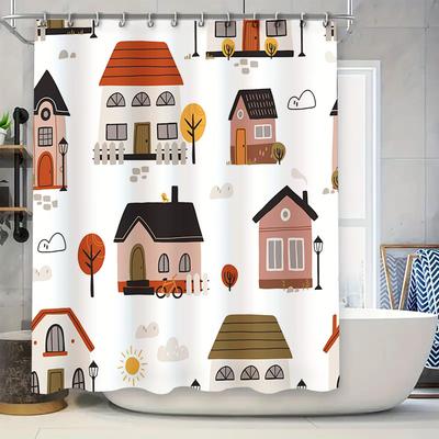 Vintage Style House Print Shower Curtain Bathroom Decoration Home Decor Waterproof Fabric Customizable Dimensions Available