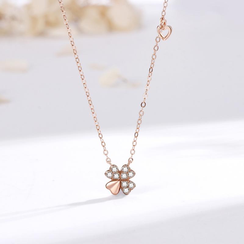 

Ожерелье с четырехлистным клевером, женская подвеска, корейская версия, студенческая простая цепочка на ключицу, циркон, модные аксессуары