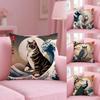 Animals The Great Wave Katsushika Hokusai Cushion Cover Plush Fabric Soft Double-Sided Printed Sofa Warm Home Gift Pillow Cover
