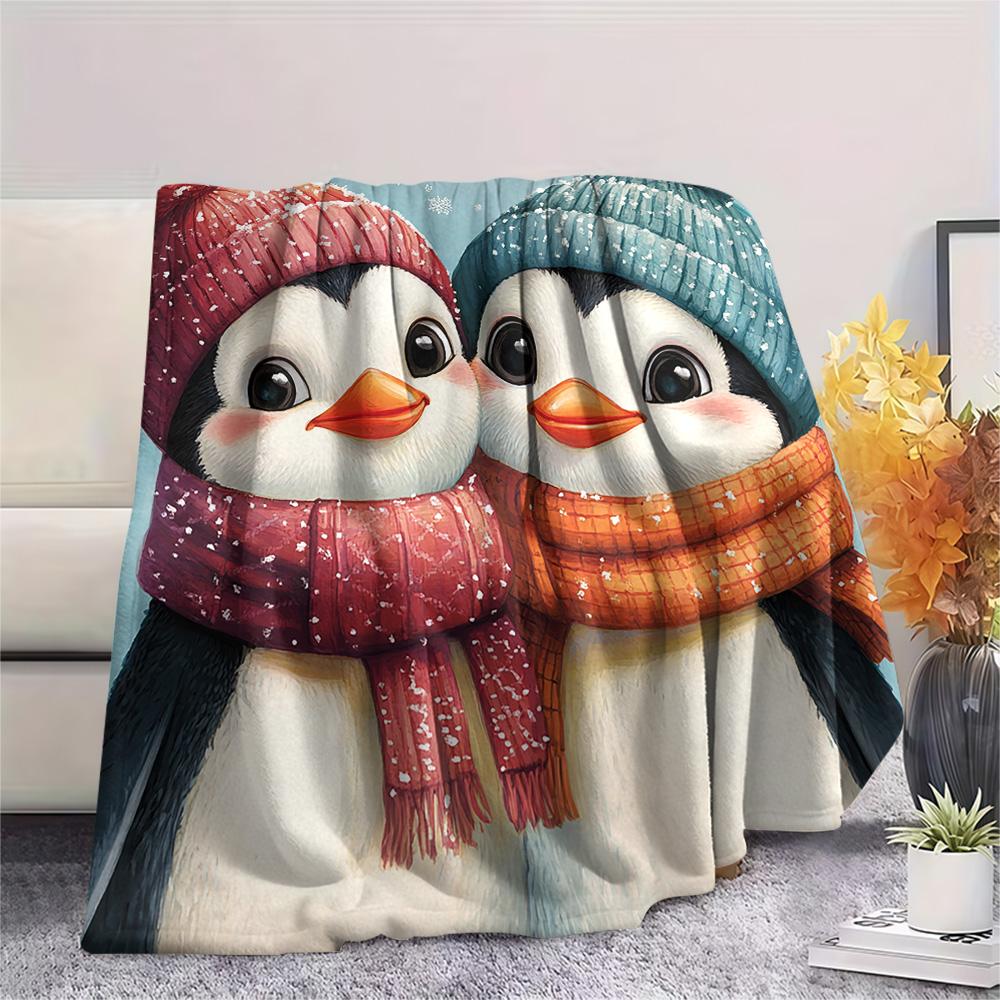 Penguin Print Flannel Blanket, High Quality Comfortable for All Seasons, Home Decor, Warmth and Comfort, Perfect for Christmas Gifts