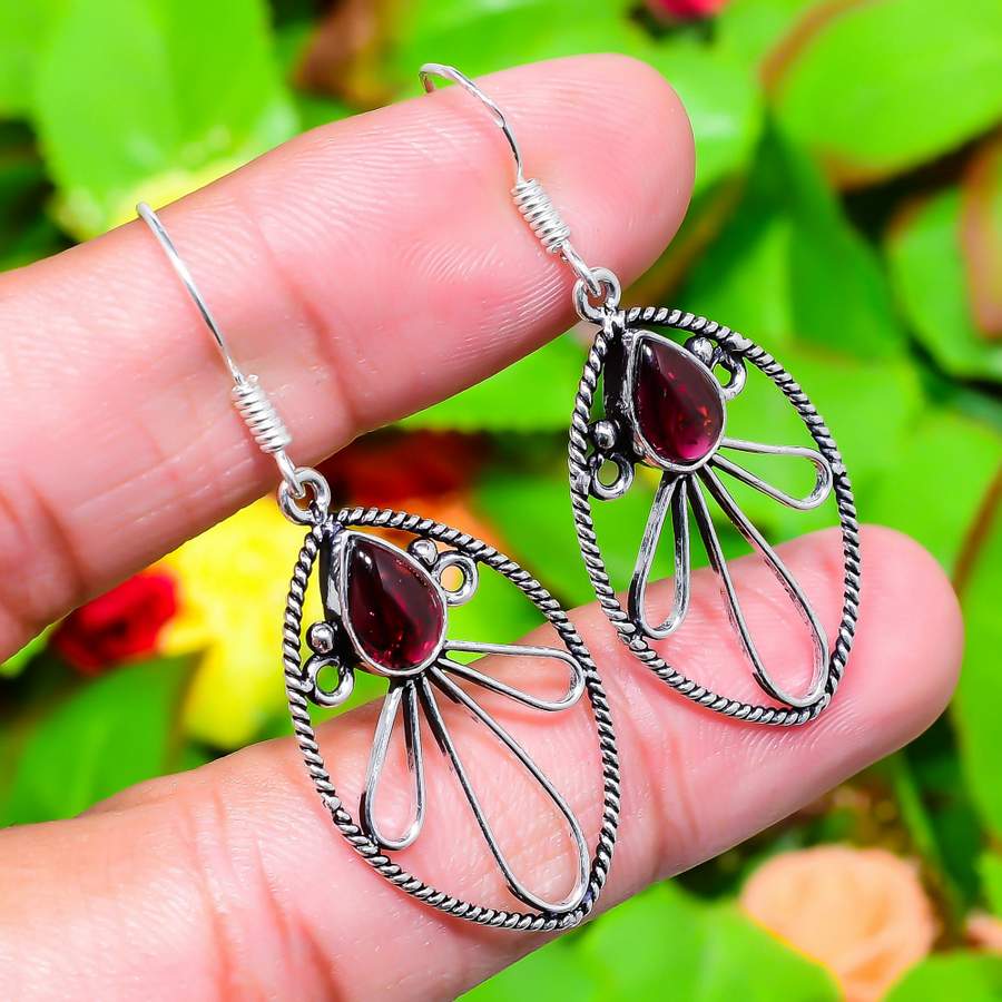 Grenat Hessonite Pierre Précieuse Fait Main Argent Sterling 925 Cadeau Boucle d'Oreille 2,01" P9Y04