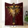 "Jesus On Cross with Radiant Gold Design Flannel Blanket for Bedroom Living Room Sofa and Nap"