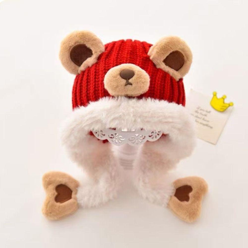 Kawaii Cartoon Beanie Caps Bear Thickened Children's Pullover Hats Comfortable Coldproof Knitted Warm Hat Autumn and Winter