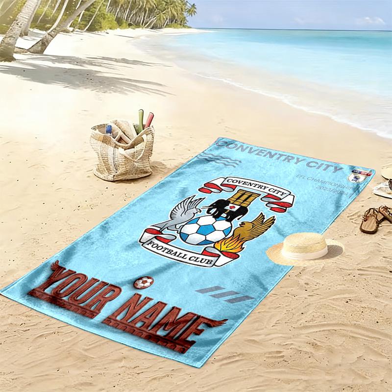 Name Custom Coventry City Print Beach Towel, Large Soft Quick Dry Towel for Beach Camping Swimming