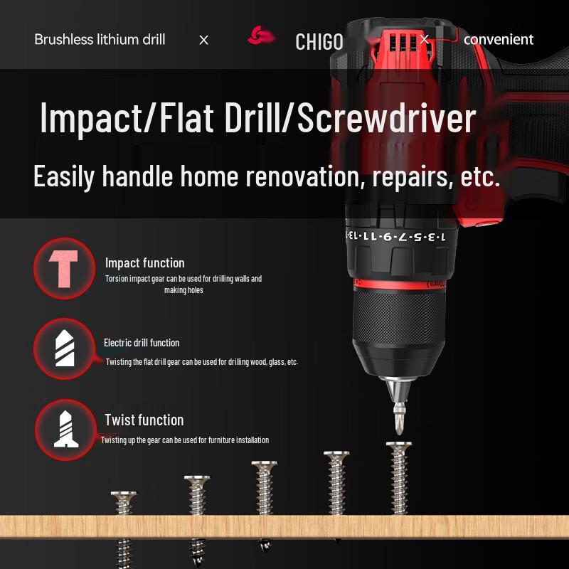 Zhigao 21V Brushless Cordless Multi-Function Impact Drill CN Plug (adapter Included)