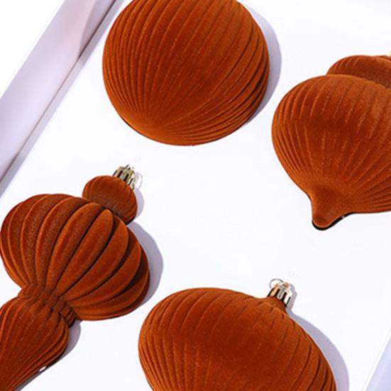 4Pcs Velvet Christmas Ball Ornaments Plastic Flocked Decor with Metal Hangers Holiday Home Decorations for Tree Mantel