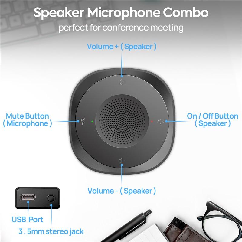 USB Conference Speaker Microphone Wired Touch Key Omni Mic Directional High Volume Pickup PnP For Laptop Notebook