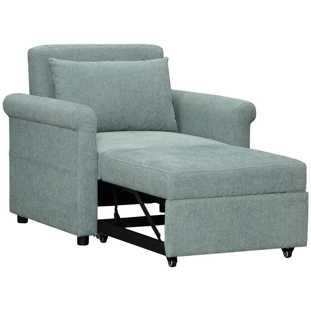 Space-Saving Single Armchair Bed Reclining On 4 Levels with Padded Seat, 96x84.5x87.5cm, Green