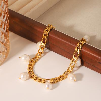 Natural Freshwater Pearl Anklet Stainless Steel Figaro Chain 18K Gold Plated Anklet Titanium Steel Fade-resistant