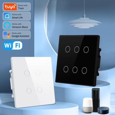 Tuya WiFi Smart Switch Brasil 4x4 AC110-220V Painel de toque 4/6 Gang Light Switch Controle de aplicativo funciona com Alexa Google Home