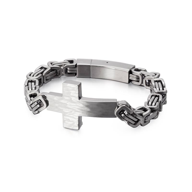 Classic Byzantine Chain Link Bracelet Christian Cross Charm Bracelets for Men Stainless Steel Byzantine Chain Link Bracele