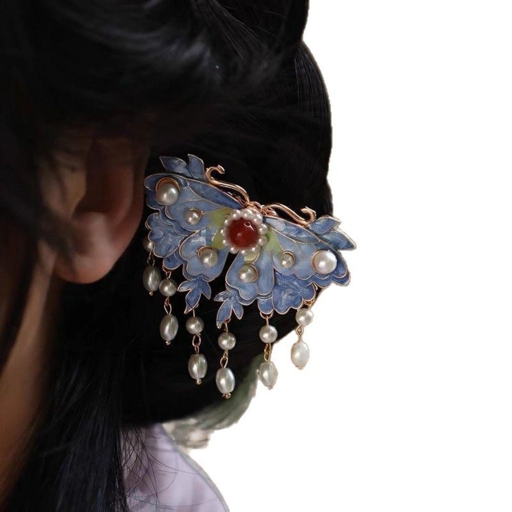 

Enamel Colored Sand Peony Hair Clip Chinese Style Headpiece Cheongsam Accessory A