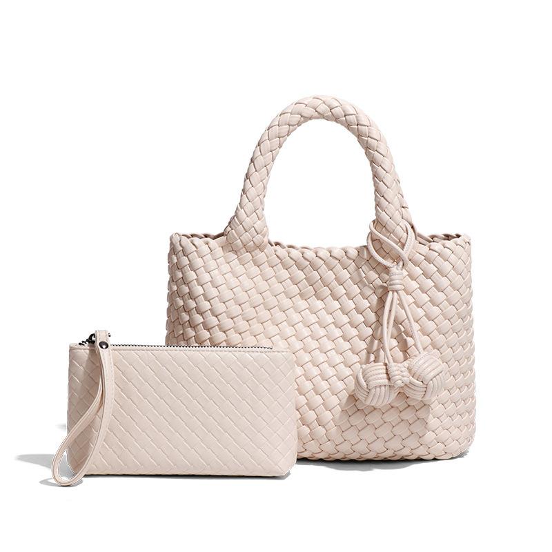 Hochwertige gewebte Taschen für Damen Tragetasche Korb Schultertasche Umhängetasche PU-Leder Handgewebte Geldbörse Sommer Strand Reise Handtasche
