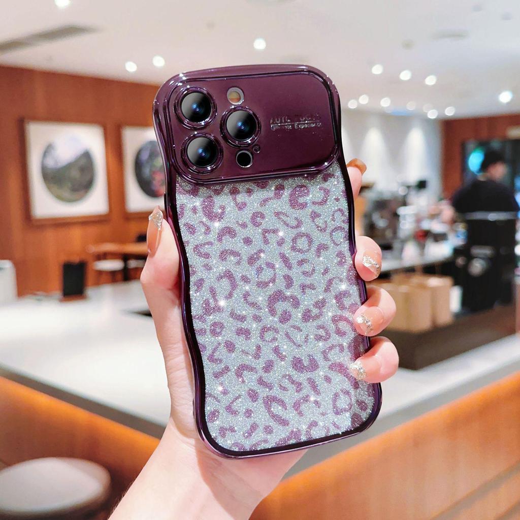 Leopard Print Glitter Electroplated Phone Case for iPhone 14 Pro/16/11/17PM