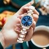 OLEVS Women's Stylish Mechanical Wristwatch with Date Display, Popular Fashionable Dial, and Bracelet, Ceramic Watch, Blue