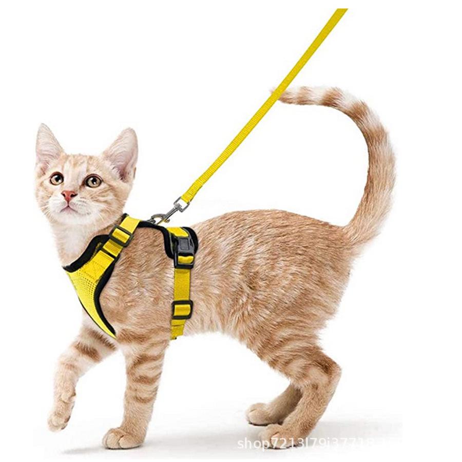Reflective Cat & Small Dog Breathable Anti-Breakaway Chest Harness with Walking Rope