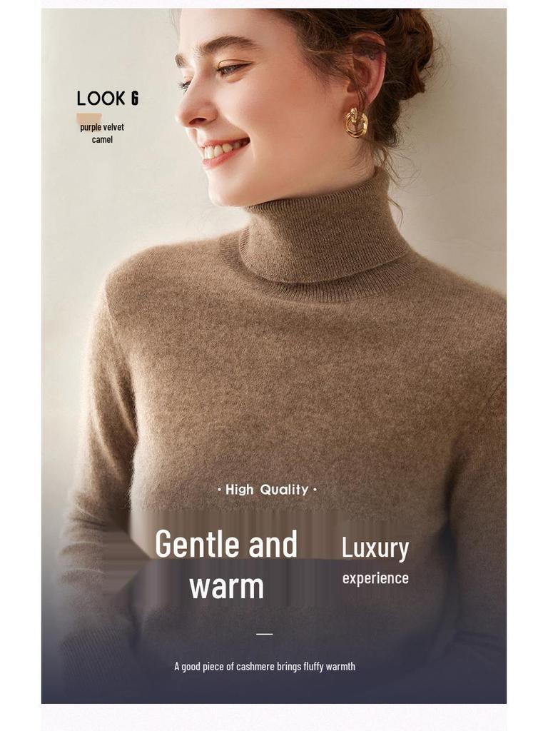Autumn & Winter Women's Soft Cashmere High Neck Slimming Knitted Sweater