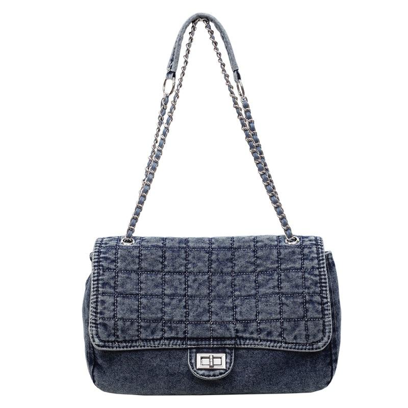 Vintage Denim Shoulder Bag Women's Large Capacity Chain Crossbody Bag