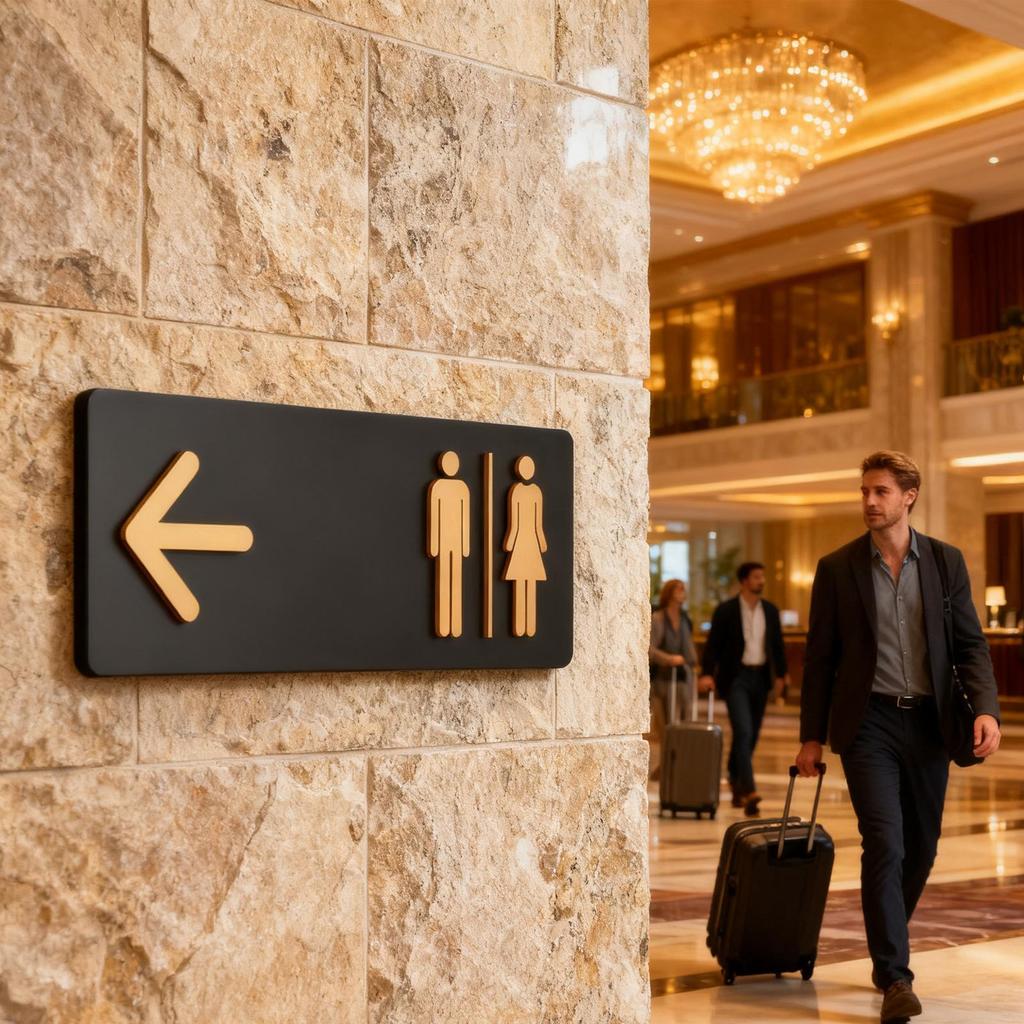 Restroom Sign Acrylic Toilet Directional Sign Adhesive Toilet Signage for Business Home Office Restaurant Laundry Shopping Mall