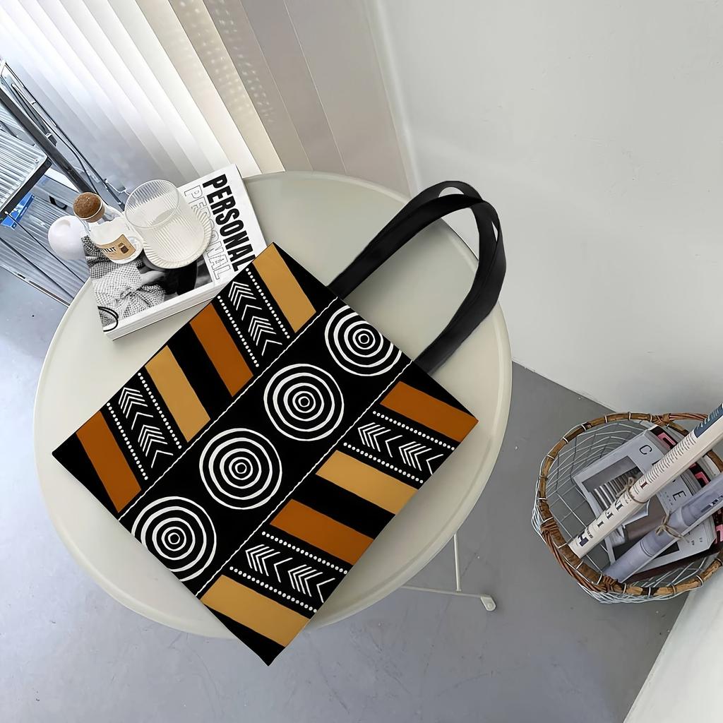 Geometric Pattern Red ,Black Traditional Design Tote Bag Picnic Accessories Shoulder Bag Large Capacity Christmas Shopping Bag