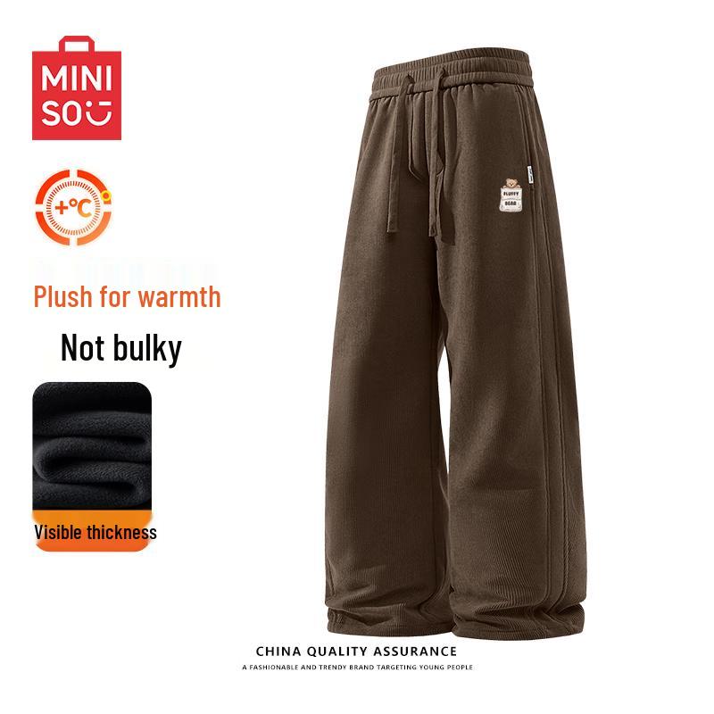 MINISO Men's Japanese Style Curved-Leg Plush Corduroy Pants