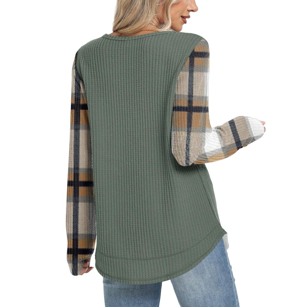 Women's Plaid Print Round Neck Long Sleeve Casual Loose Top