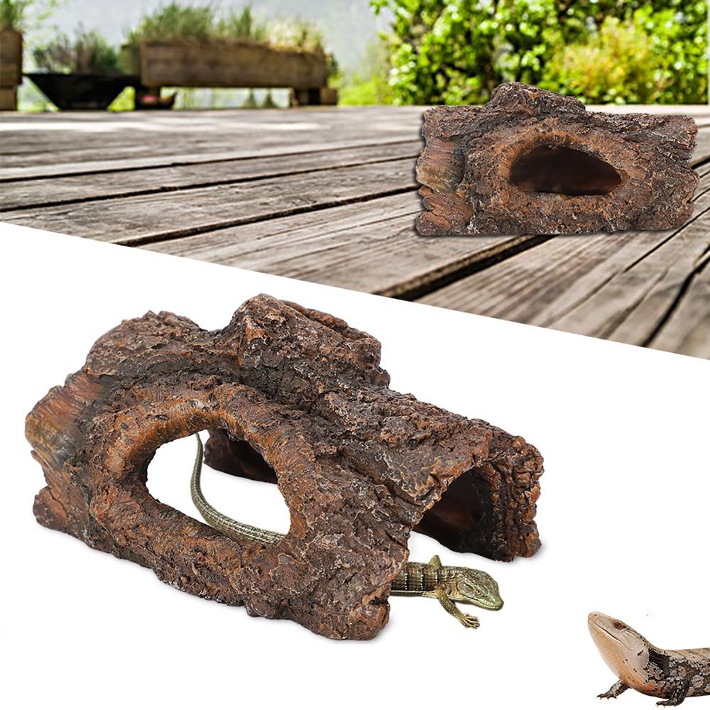 Tree Bark Shape Reptile Hideout Resin Amphibians Hide Cave Reptile Hide Cave Terrarium Decor