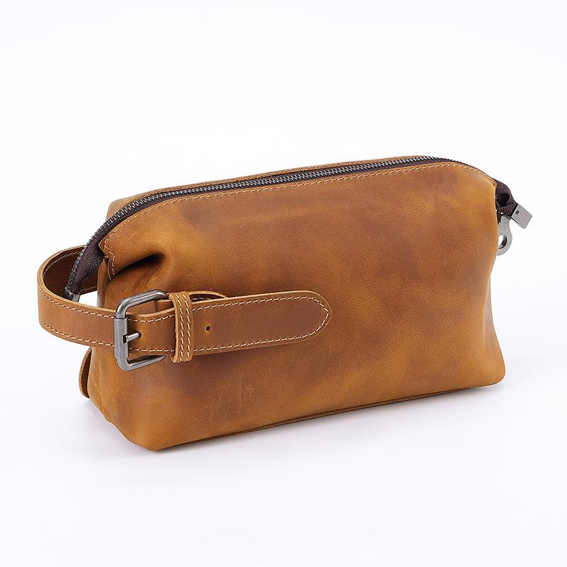 New Top Layer Cowhide Wash Bag, Genuine Leather Men s Handbag, Retro Cowhide Storage Bag