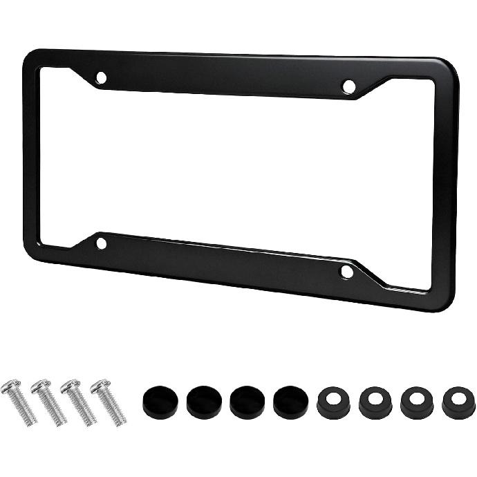 License Plate Frame, 4 Holes Rustproof Aluminum Alloy Car Tag Frame with Screws Caps, Heavy Duty License Plate Holder Exterior Accessories for Most