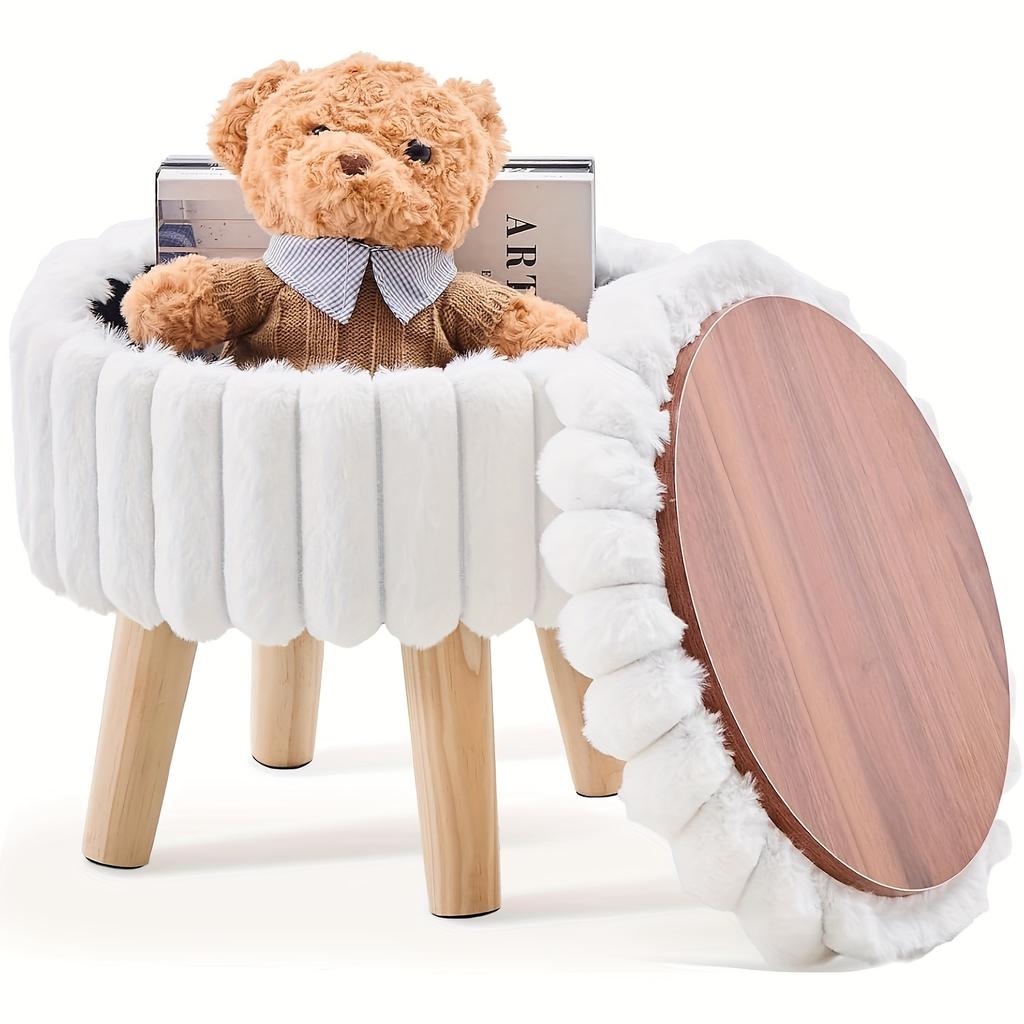 Velvet Round Ottoman with Wood Legs - Multifunctional Footrest, Stool & Table for Living Room. Space-Saving!