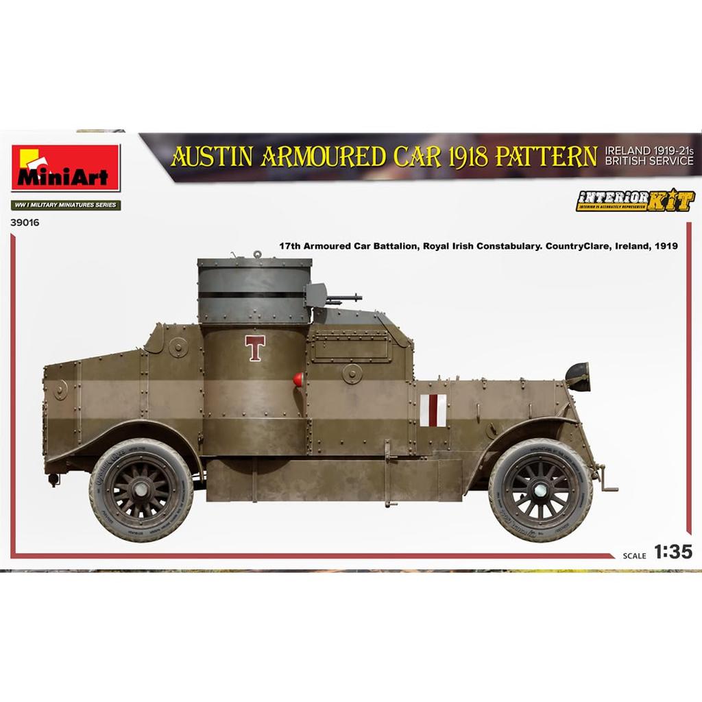 MiniArt 1/35 Scale British Austin Armoured Car 1918 Model Ireland 1919-1921 Full Interior Plastic Model Kit MA39016 Pre-painted