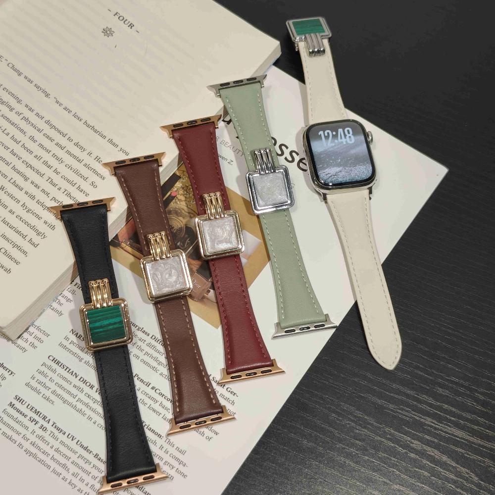Lady Luxury Leather Strap for Apple Watch Serise11 42mm 46mm Malachite Band for Iwatch Serise10 9 8 7 6 5 4 Se 3 2 Elegant Ultra3 49mm Bracelet