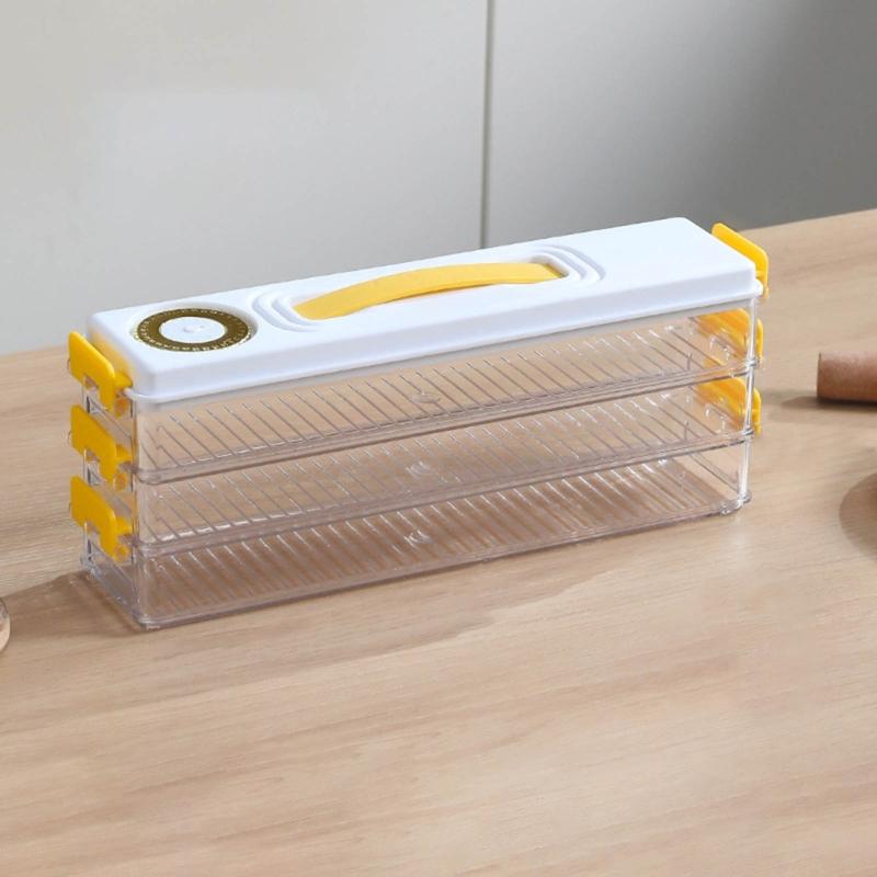 Saver Containers for Refrigerator Dumplings Storage Box with Handle Time Mark Kitchen Stackable Freezer Fridge Organizer