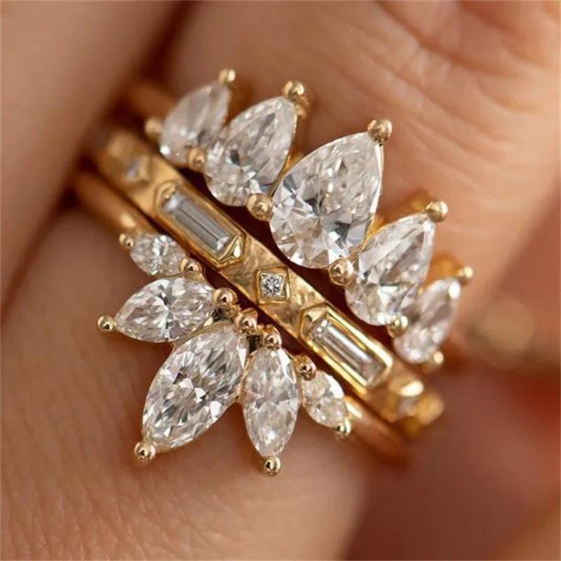 

Женское кольцо три набора элегантная простая атмосфера искусственный циркон тренд нишевый дизайн чувство вечеринка роскошь 11