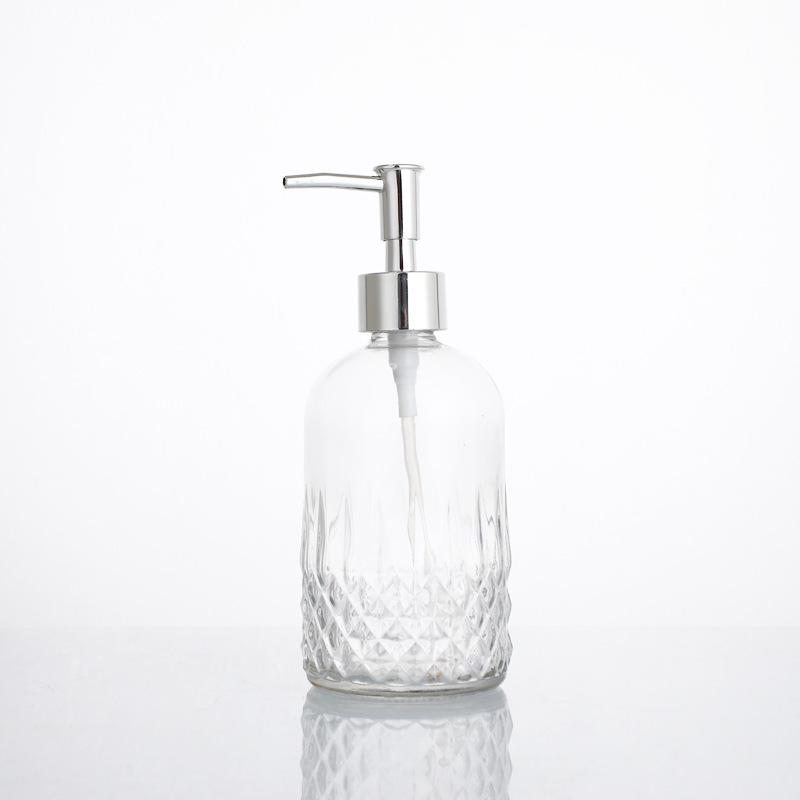 Transparente Glasflasche zum Drücken für Shampoo, Duschgel und Handdesinfektionsmittel - Wiederbefüllbar, Hotelqualität