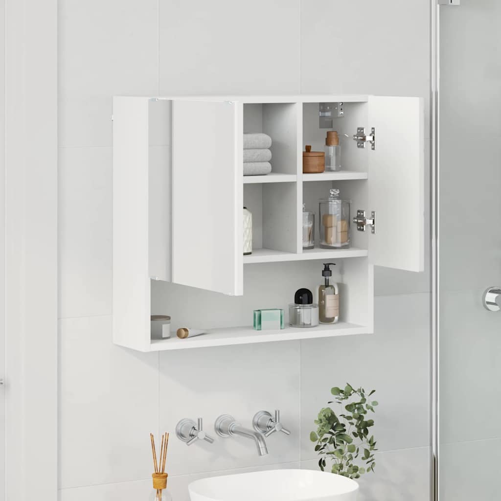 Wall Mounted Mirror Cabinet White 59 X 17 X 55 Cm Particleboard