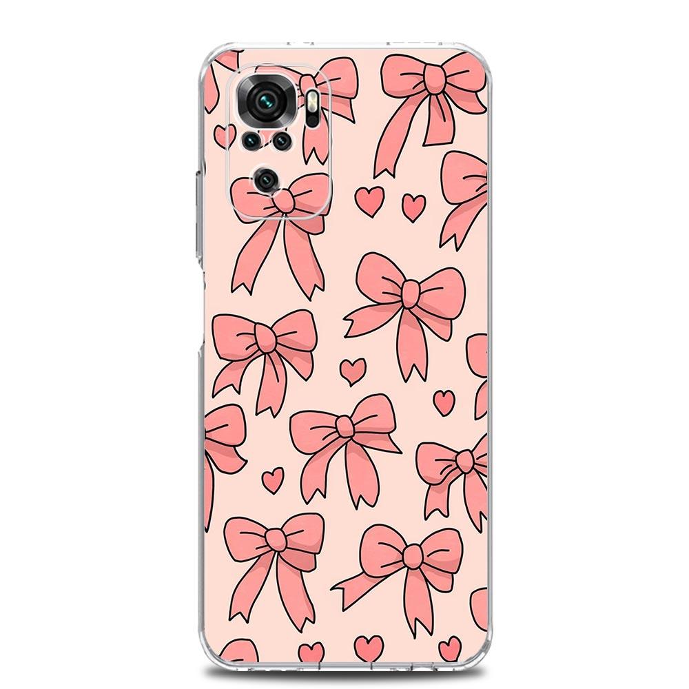 Phone Case For Xiaomi Redmi Note 15 14 13 12 4G 10 11 Pro Plus 5G 14C 13C 12C 10C Clear Soft TPU Cover Cute Pink Heart Bow