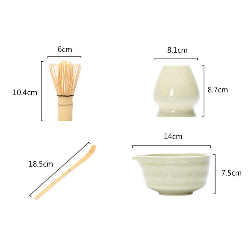 4Pcs Japanese Matcha Set Bamboo Whisk Teaspoon Ceramic Bowl Tranditional Tea Set Home Tea-Making Tools Accessories Birthday Gift