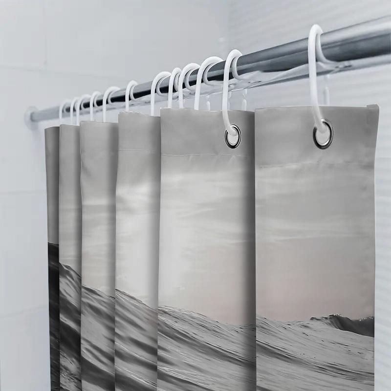 Coastal Wave Shower Curtain Ocean Blue Beach Bathroom Decor Modern Waterproof Fabric Liner Set Artistic Sea Vibes
