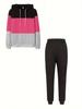 2024 Colorblock Hooded Loose Long Sleeve Set - Sexy Spring/Autumn European & American Style.
