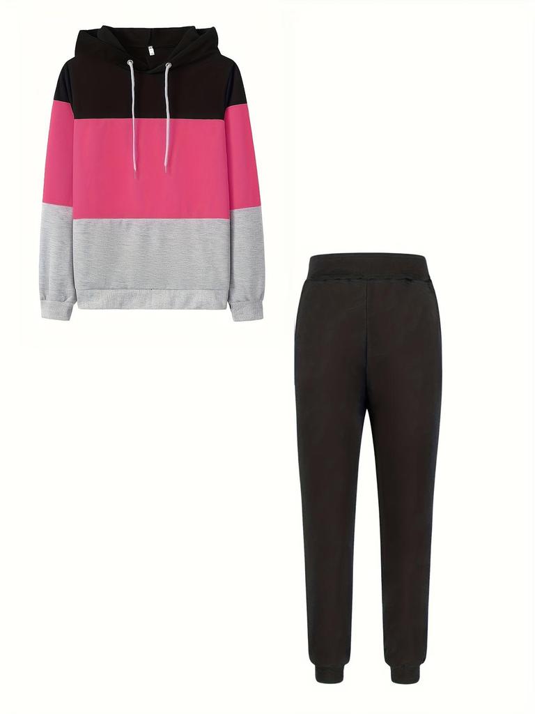 2024 Colorblock Hooded Loose Long Sleeve Set - Sexy Spring/Autumn European & American Style.