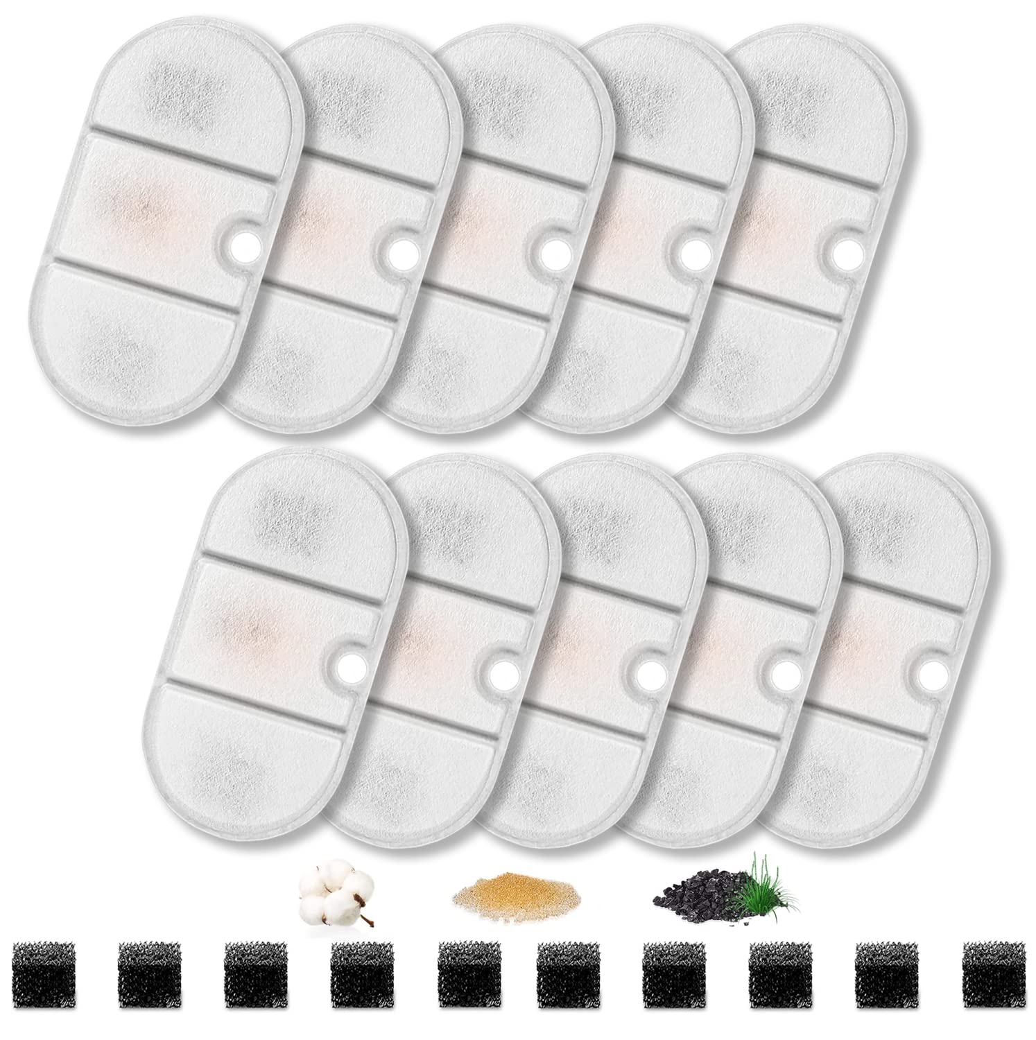 

Сменный фильтр для поилки кошек и собак Hantoc с 10 комплектами сменных губок, фильтр для смягчения воды, настоящий ионный фильтр для домашних животных с активированным углем