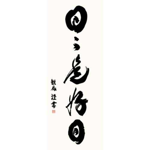 Sunny Town Gallery Hanging Scroll, Calligraphy, Zen Phrase, Every Day Is a Good Day, by Kanpu Asada, Rakusai Damask Mounting, 54.5 X 190cm