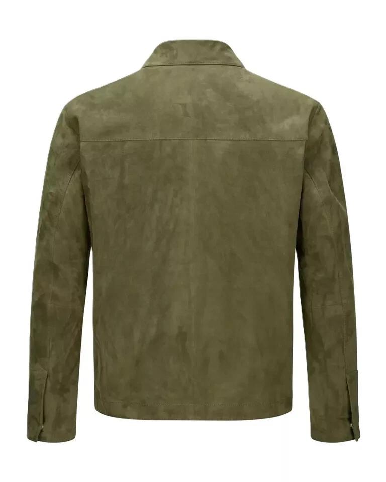 Fashionable Designer Men's Green Leather Warm Soft Handmade Suede Trendy Moto Biker Jacket
