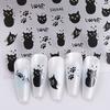 1-6pcs Black Cat Stickers Cute Cartoon Graffiti Cat Nail Stickers Art Self Adhesive Decals Heart Bowknot Stars Manicure Tools