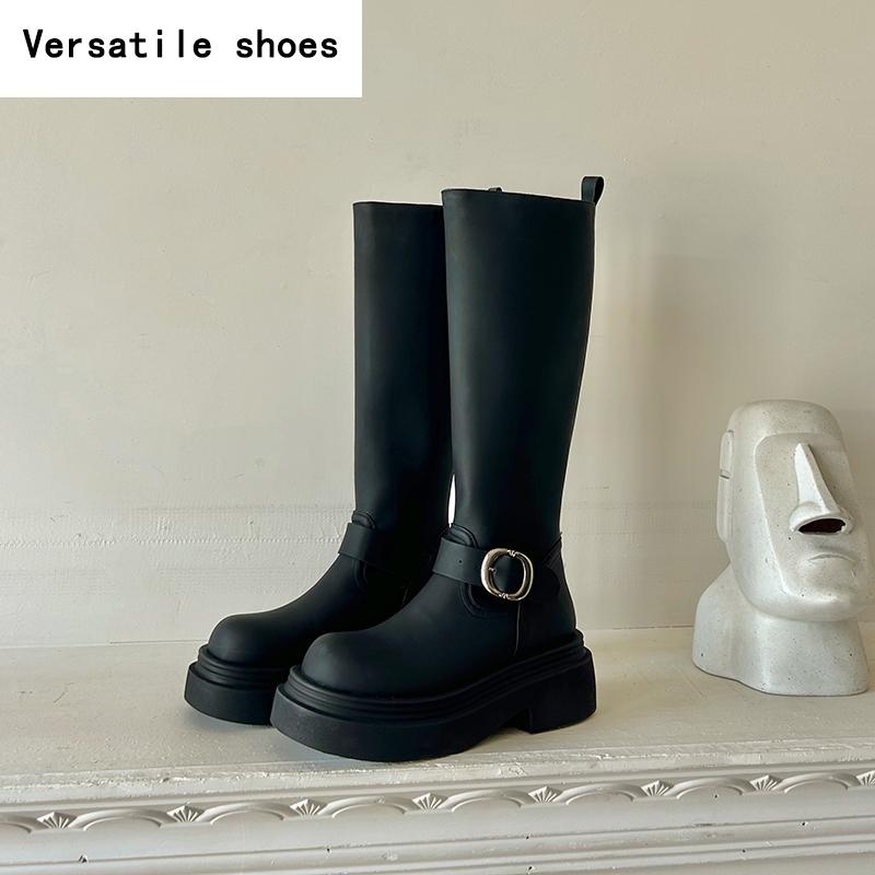 Vintage Winter Platform Women Knee High Boots Fashion Slip On Long Booties Designer High Heels Botas De Mujer