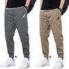 Mid-Rise Elastic Waistband Logo Print Pockets Men Pants Solid Color Casual Sweatpants Streetwear