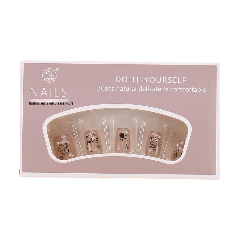 Cute Puppy and Cat Eye Short Press-On Nails – Handmade and Popular Among Students