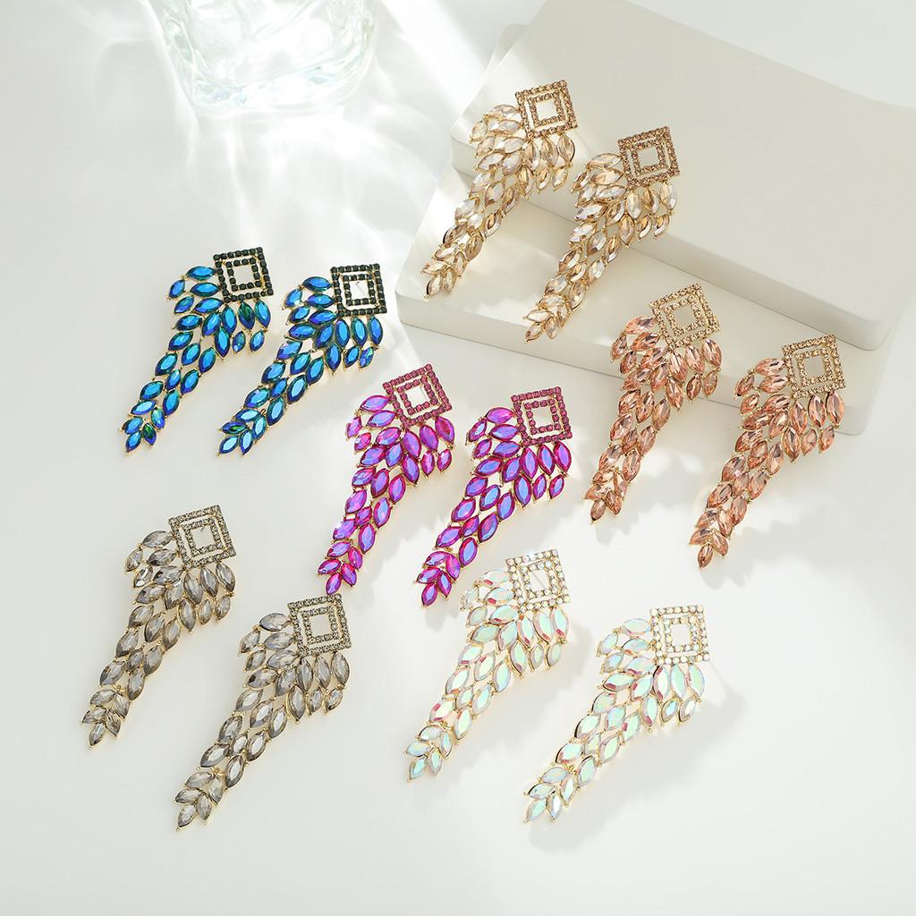 Geometric Alloy Earrings With Colored Zirconia For Wedding And Party Wear