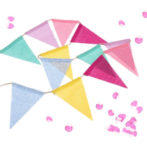 72 Flags Imitated Burlap Pennant Banner Multicolor Fabric Triangle Flag Bunting for Summer Party and Festival Classroom Hanging Decoration